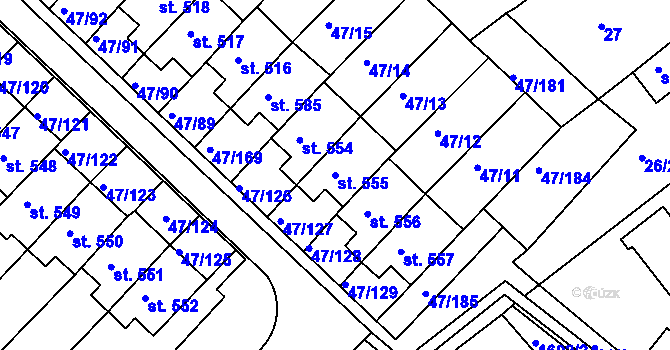 Parcela st. 555 v KÚ Kvítkovice u Otrokovic, Katastrální mapa