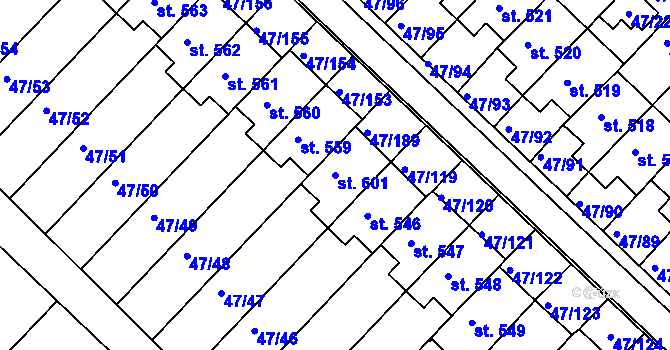 Parcela st. 601 v KÚ Kvítkovice u Otrokovic, Katastrální mapa