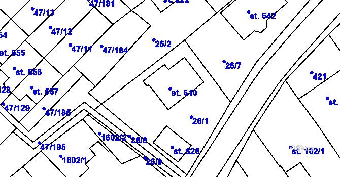 Parcela st. 610 v KÚ Kvítkovice u Otrokovic, Katastrální mapa