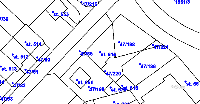 Parcela st. 615 v KÚ Kvítkovice u Otrokovic, Katastrální mapa