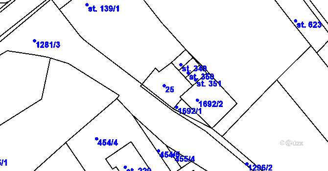 Parcela st. 25 v KÚ Kvítkovice u Otrokovic, Katastrální mapa