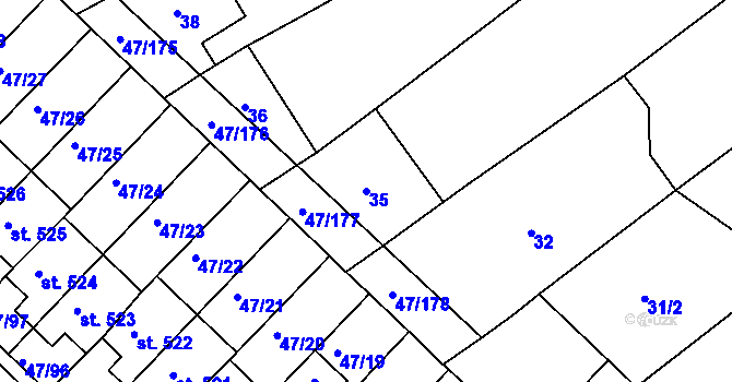 Parcela st. 35 v KÚ Kvítkovice u Otrokovic, Katastrální mapa