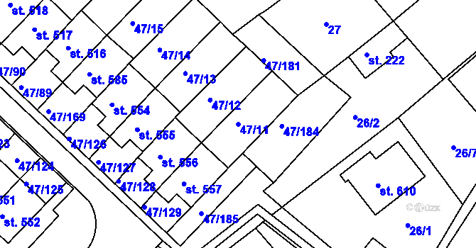 Parcela st. 47/11 v KÚ Kvítkovice u Otrokovic, Katastrální mapa