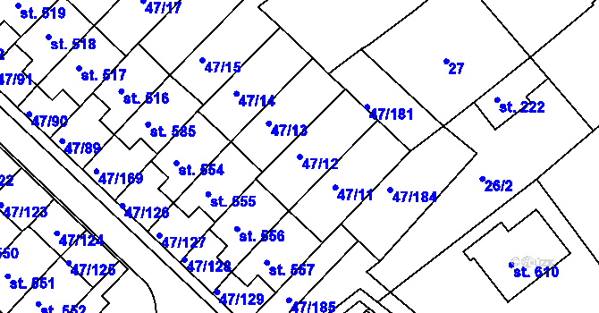 Parcela st. 47/12 v KÚ Kvítkovice u Otrokovic, Katastrální mapa