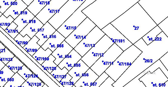 Parcela st. 47/13 v KÚ Kvítkovice u Otrokovic, Katastrální mapa