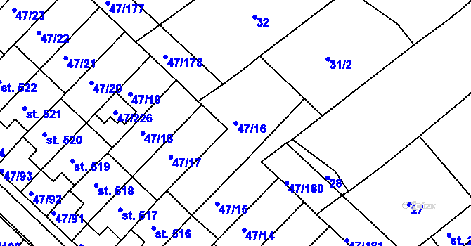 Parcela st. 47/16 v KÚ Kvítkovice u Otrokovic, Katastrální mapa
