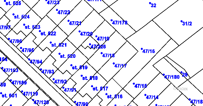 Parcela st. 47/18 v KÚ Kvítkovice u Otrokovic, Katastrální mapa