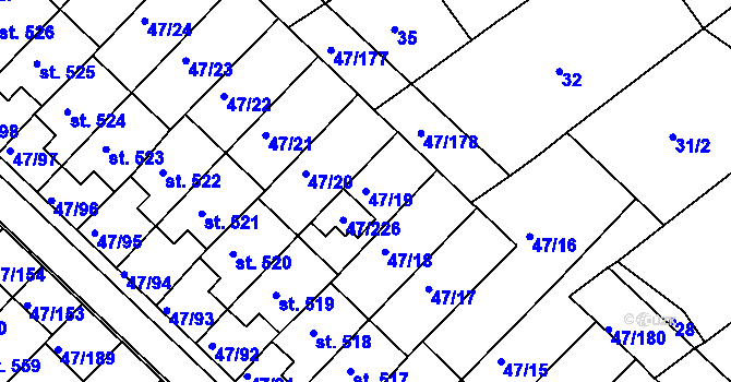 Parcela st. 47/19 v KÚ Kvítkovice u Otrokovic, Katastrální mapa