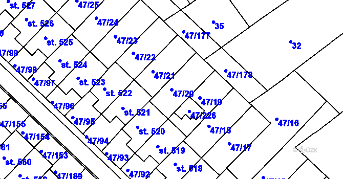 Parcela st. 47/20 v KÚ Kvítkovice u Otrokovic, Katastrální mapa