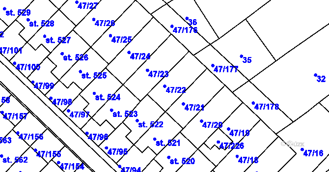 Parcela st. 47/22 v KÚ Kvítkovice u Otrokovic, Katastrální mapa