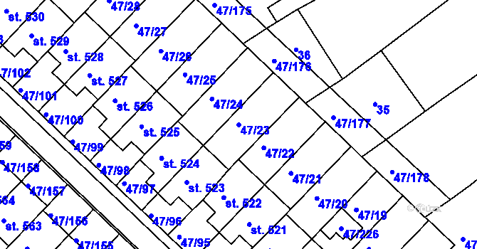 Parcela st. 47/23 v KÚ Kvítkovice u Otrokovic, Katastrální mapa