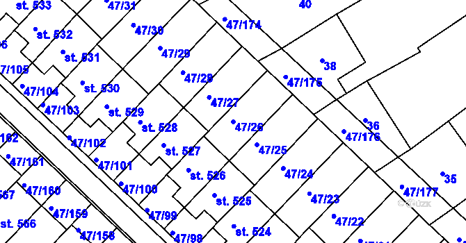 Parcela st. 47/26 v KÚ Kvítkovice u Otrokovic, Katastrální mapa