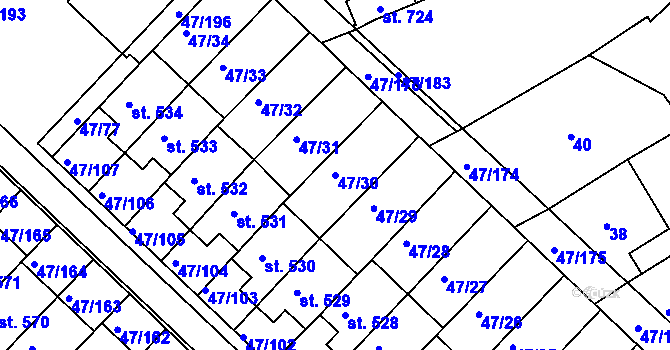 Parcela st. 47/30 v KÚ Kvítkovice u Otrokovic, Katastrální mapa