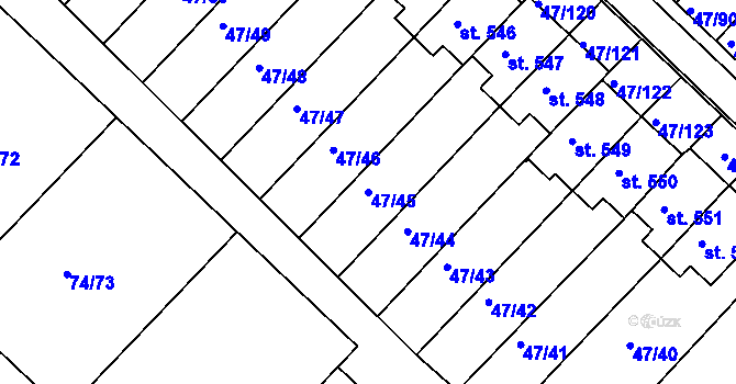 Parcela st. 47/45 v KÚ Kvítkovice u Otrokovic, Katastrální mapa