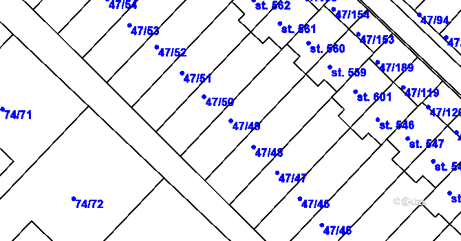 Parcela st. 47/49 v KÚ Kvítkovice u Otrokovic, Katastrální mapa