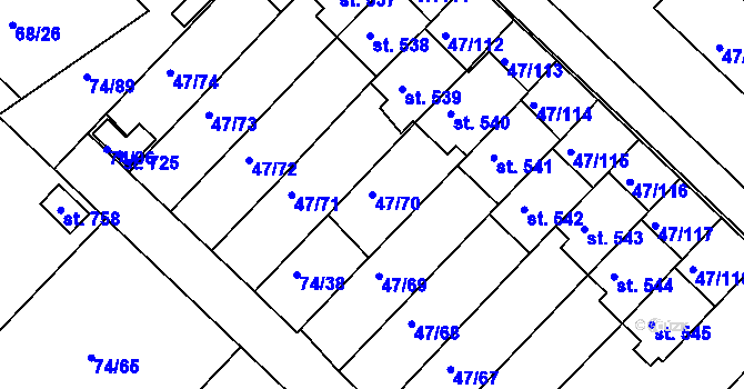 Parcela st. 47/70 v KÚ Kvítkovice u Otrokovic, Katastrální mapa