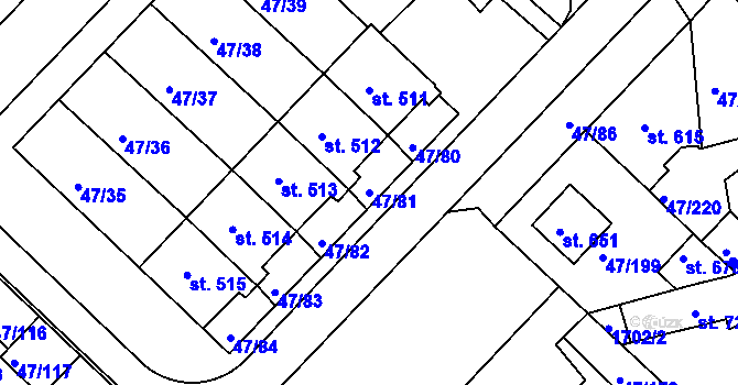 Parcela st. 47/81 v KÚ Kvítkovice u Otrokovic, Katastrální mapa