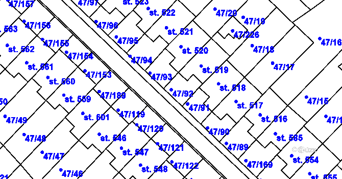 Parcela st. 47/92 v KÚ Kvítkovice u Otrokovic, Katastrální mapa
