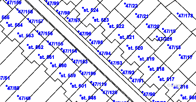 Parcela st. 47/94 v KÚ Kvítkovice u Otrokovic, Katastrální mapa