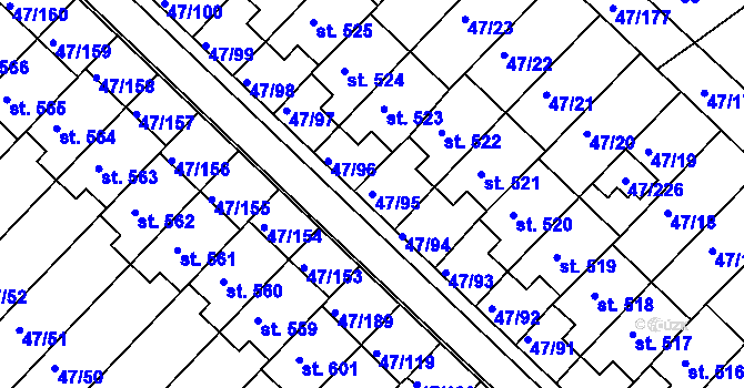 Parcela st. 47/95 v KÚ Kvítkovice u Otrokovic, Katastrální mapa