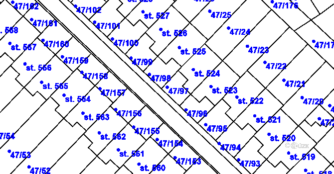 Parcela st. 47/97 v KÚ Kvítkovice u Otrokovic, Katastrální mapa