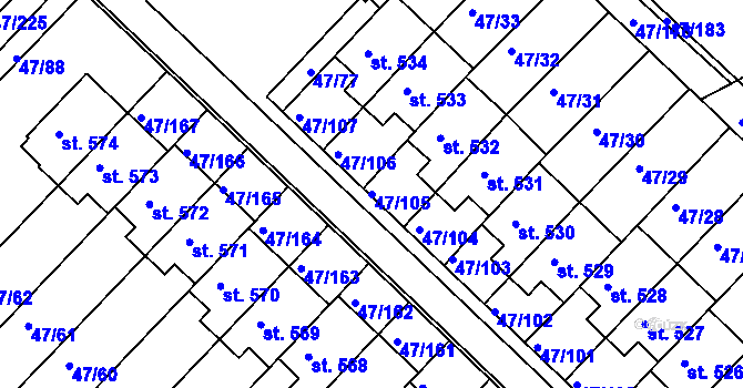 Parcela st. 47/105 v KÚ Kvítkovice u Otrokovic, Katastrální mapa