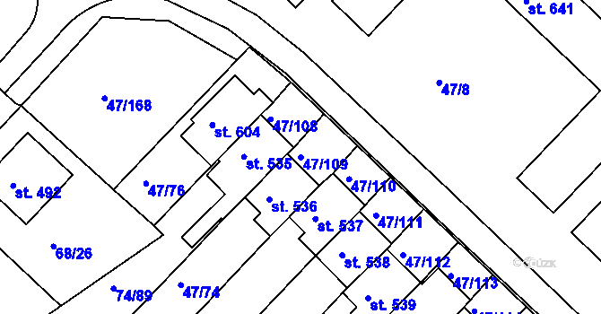 Parcela st. 47/109 v KÚ Kvítkovice u Otrokovic, Katastrální mapa