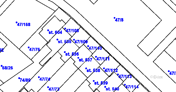 Parcela st. 47/110 v KÚ Kvítkovice u Otrokovic, Katastrální mapa