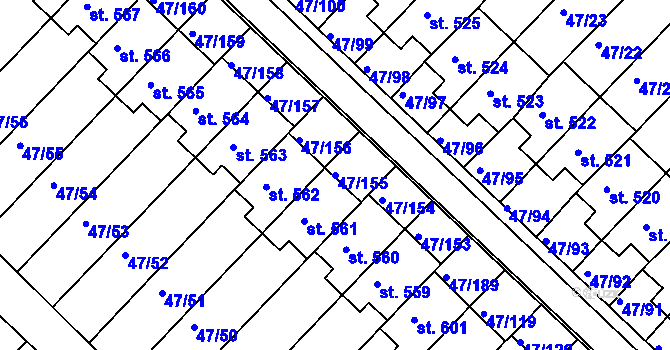 Parcela st. 47/155 v KÚ Kvítkovice u Otrokovic, Katastrální mapa