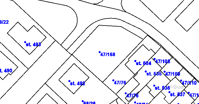 Parcela st. 47/168 v KÚ Kvítkovice u Otrokovic, Katastrální mapa