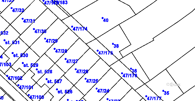 Parcela st. 47/175 v KÚ Kvítkovice u Otrokovic, Katastrální mapa