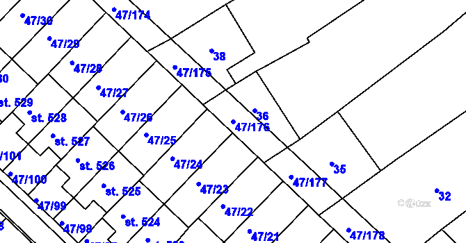 Parcela st. 47/176 v KÚ Kvítkovice u Otrokovic, Katastrální mapa
