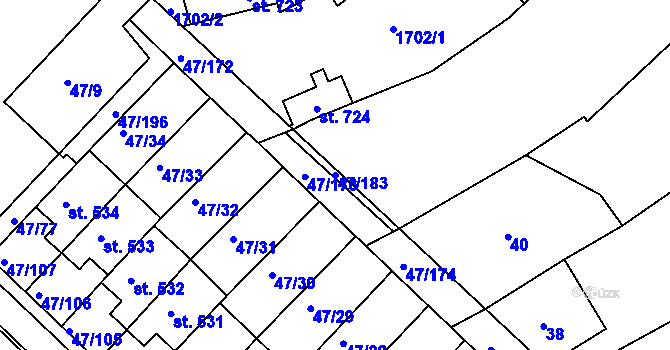 Parcela st. 47/183 v KÚ Kvítkovice u Otrokovic, Katastrální mapa