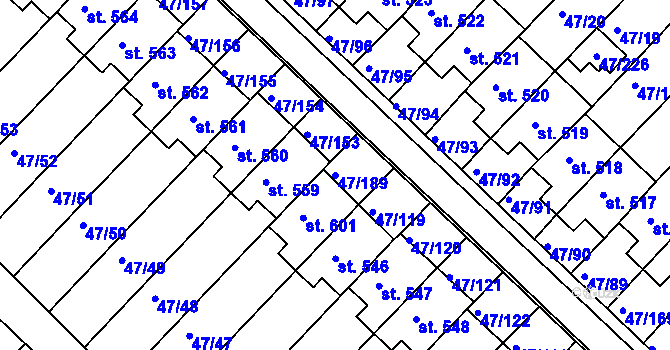 Parcela st. 47/189 v KÚ Kvítkovice u Otrokovic, Katastrální mapa