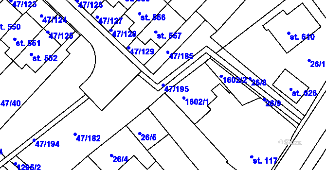 Parcela st. 47/195 v KÚ Kvítkovice u Otrokovic, Katastrální mapa