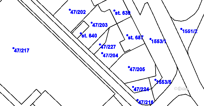 Parcela st. 47/204 v KÚ Kvítkovice u Otrokovic, Katastrální mapa
