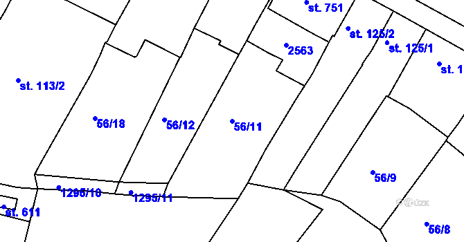 Parcela st. 56/11 v KÚ Kvítkovice u Otrokovic, Katastrální mapa