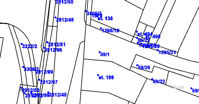 Parcela st. 59/1 v KÚ Kvítkovice u Otrokovic, Katastrální mapa