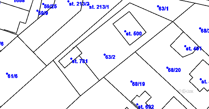 Parcela st. 63/2 v KÚ Kvítkovice u Otrokovic, Katastrální mapa
