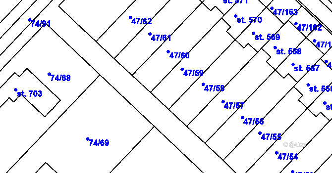 Parcela st. 74/10 v KÚ Kvítkovice u Otrokovic, Katastrální mapa