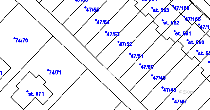 Parcela st. 74/17 v KÚ Kvítkovice u Otrokovic, Katastrální mapa