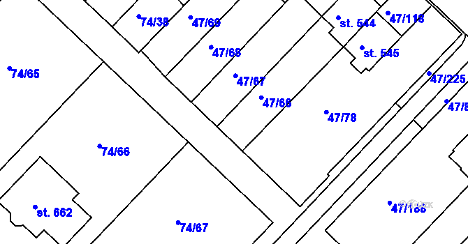 Parcela st. 74/34 v KÚ Kvítkovice u Otrokovic, Katastrální mapa