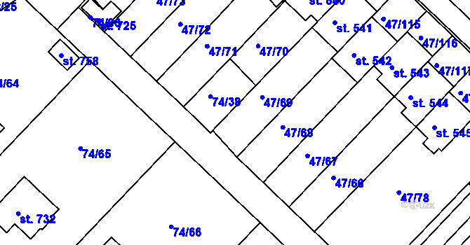 Parcela st. 74/37 v KÚ Kvítkovice u Otrokovic, Katastrální mapa