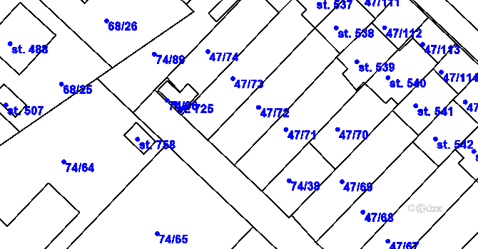 Parcela st. 74/40 v KÚ Kvítkovice u Otrokovic, Katastrální mapa