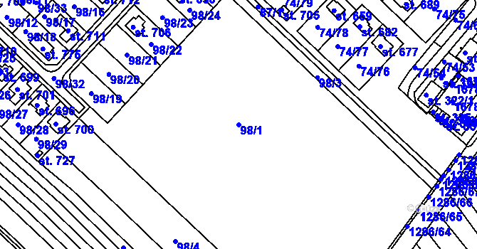 Parcela st. 98/1 v KÚ Kvítkovice u Otrokovic, Katastrální mapa