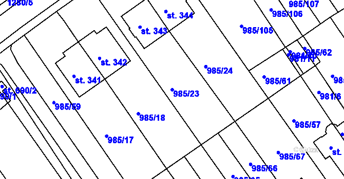 Parcela st. 985/23 v KÚ Kvítkovice u Otrokovic, Katastrální mapa