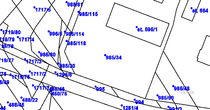 Parcela st. 985/34 v KÚ Kvítkovice u Otrokovic, Katastrální mapa
