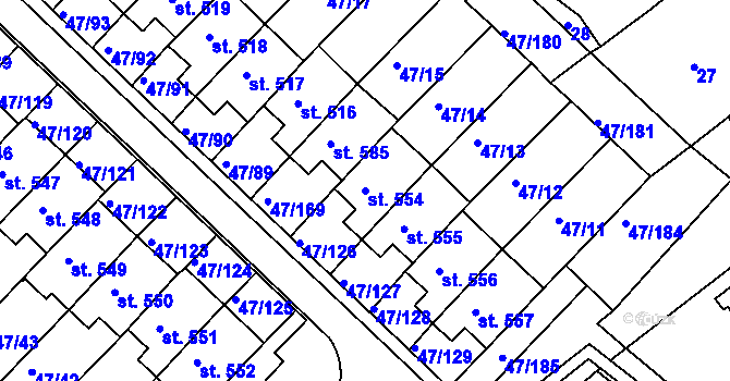 Parcela st. 554 v KÚ Kvítkovice u Otrokovic, Katastrální mapa