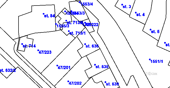 Parcela st. 636 v KÚ Kvítkovice u Otrokovic, Katastrální mapa