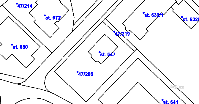 Parcela st. 647 v KÚ Kvítkovice u Otrokovic, Katastrální mapa